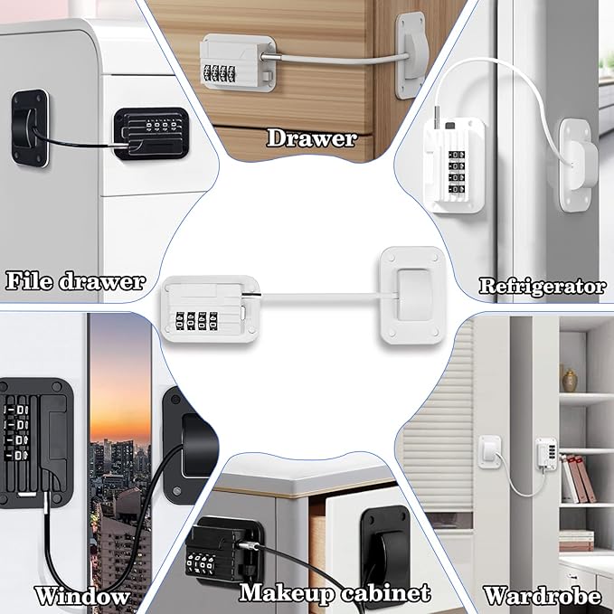 2025 New Refrigerator Locks with Combination - 2 Pack Child Proof Fridge Locks for Kids and Aldult with 4 Code, Cabinets Safety Door Lock for Freezer and Drawers, Windows - No Tools Need or Drill