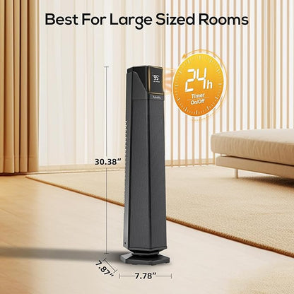 Hykolity Space Heater Large Room, 30" Electric Heaters for Indoor Use with Thermostat and Remote,70° Oscillation, 24H Timer, 1500W Fast Heating Portable Heaters for Office, Bedroom, Home - Black