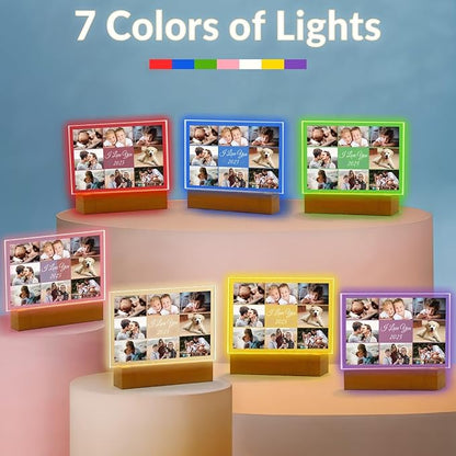 Custom Picture Frame with Photo, Personalized Photo Frame with Night Light, Customized Picture Frames, Personalized Valentines Day Gifts for Women Men Her Him Mom Dad Baby Kid Family Pet