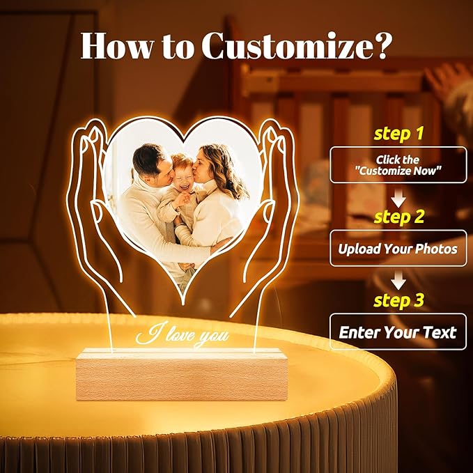 Custom Picture Frames with Photo, Customized Photo Frame, Personalized Picture Frame, Customized Birthday Valentines Day Gifts for Women Men Mom Dad Baby Kids Grandma Grandpa Family