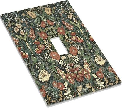 Decorative Light Switch Cover Vintage Dark Floral William Morris Green Flower 1 Gang Single Toggle Device Electrical Faceplate Switchplates Decorator Outlet Wall Plate for living Room Home