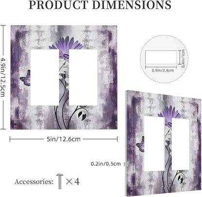 Purple Daisy White Floral Butterfly Flowers Outlet Covers Light Switch Cover Plate 2 Gang Double Rocker Wall Plates Decorative Switch Plates Plug Cover Electrical GFCI Receptacle for Home 4.9 X 5 IN