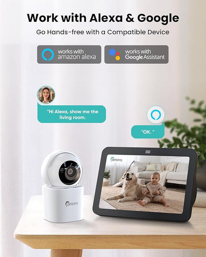 3K Indoor Security Camera 2 Pack, 360° Pan/Tilt WiFi Camera for Home Security, 2.4/5GHz Pet/Dog/Baby Camera with Phone App, Night Vision, Two-Way Audio, 24/7 SD/Cloud Storage, Works with Alexa