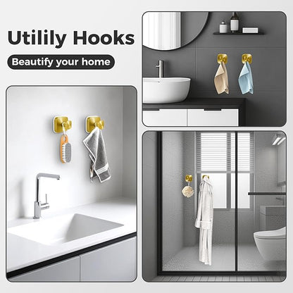 Shower Hooks for Inside Shower,Reusable Suction Cup Hooks for Glass Window,Mirror,Removable Towel Hooks for Bathroom,2 Pack(Gold)
