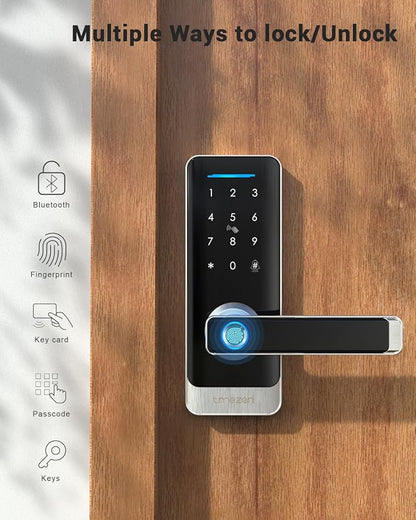 TMEZON Smart Door Lock, Fingerprint Smart Lock for Front Door, Keyless Entry Door Lock, Keypad Door Lock with with Handle, IP66 Weatherproof Electronic Door Lock Home Security