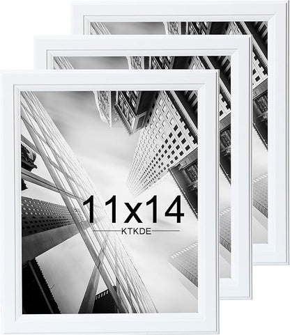 KTKDE 11x14 Picture Frame Set of 3,White Wooden frames, Vertical & Horizontal Wall Hanging for Wall Display,Studio Gallery Photo Frame for Photos, Posters & Art Prints