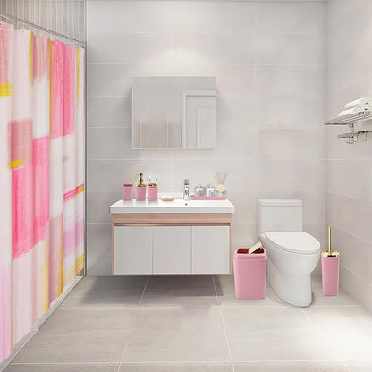 Pink and Gold Bathroom Accessories Set, Bathroom Sets with Shower Curtain, Pink Bathroom Accessories with Trash Can, Soap Dispenser, Soap Dish, Toilet Brush Holder, Qtip Holders for Bathroom