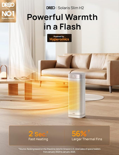 DREO Space Heaters for Indoor Use, Fast Heating Portable Heaters with Remote, Large PTC Ceramic Electric for Bedroom, 12H Timer, 70° Oscillation, Overheat Protection, 1500W Safety Heat for Home Office