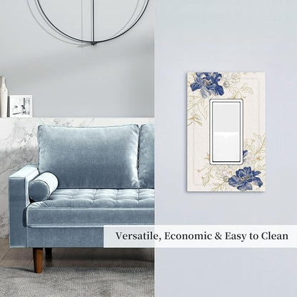 Decorative Outlet Covers Rustic Blue Flower Floral Gold Leaf 1 Gang Rocker Light Switch Cover Plate Single Wall Plates for Electrical Outlets Switch Plate Covers Faceplate for Home Decor