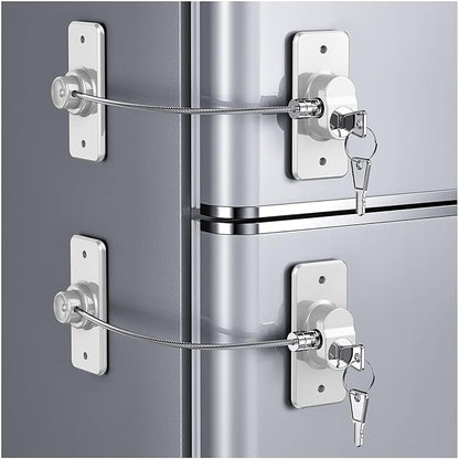 2 Pack Refrigerator Door Lock with Adhesive, No Tools Required, Child Proof Fridge Door Lock for Kids and Pets, Self Adhesive Latch for Freezer, Cabinets, Drawers, Air Oven, Windows (Patent)