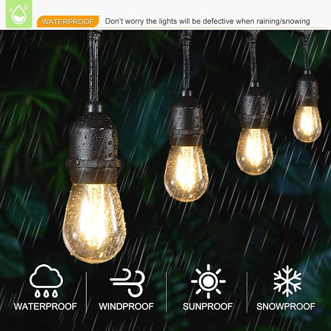 24 Pack LED S14 Replacement Light Bulbs, Shatterproof Waterproof 1W Outdoor String Light Bulbs, E26 Medium Base, 2200K Warm White, 11w Equivalent, Non-Dimmable