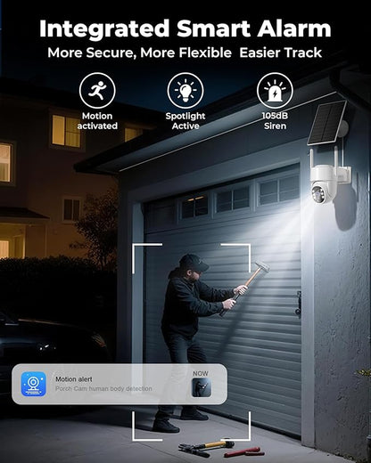 Security Cameras Wireless Outdoor 5G& 2.4G, No Subscription, 2 Cam-Kit,4MP Solar Powered Home Security Cameras System With 360°PTZ,128GB Local Storage,Color Night Vision WiFi Cameras for Home Security