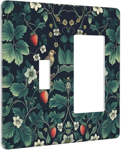 Outlet Covers Strawberry Birds Flowers Plant Morris Floral 1 Toggle 1 Rocker Combination Decorative Wall Plate Electrical Switch Plates Light Switch Cover Plate for Bedroom Farmhouse Decor