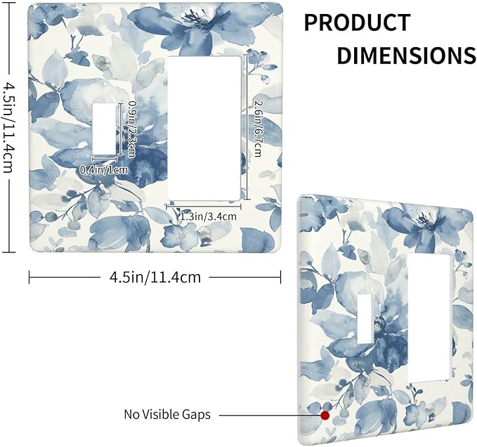 Outlet Covers Blue Watercolor Floral 1 Toggle 1 Rocker Combination Decorative Wall Plate Electrical Switch Plates Light Switch Cover Plate for Bedroom Bathroom Decor