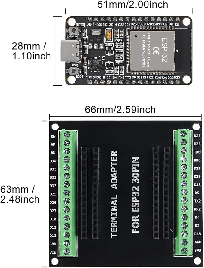 3Pcs ESP32 ESP32-WROOM-32 CP2102 TYPE C Development Board GPIO Breakout Board 30Pin Type-C USB Dual Interface ESP32 Shield 30P WIFI+Bluetooth Dual Core ESP-WROOM-32 ESP-32 ESP-32S Expansion Board