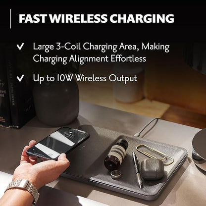 Courant Catch:3 Classics - Italian Leather Wireless Charging Station and Valet Tray (Black) - Compatible with iPhone 16, 15, 14, 13, 12, 11, Galaxy S24, S23, S22, S21, S20, Note, AirPods, AirPods Pro