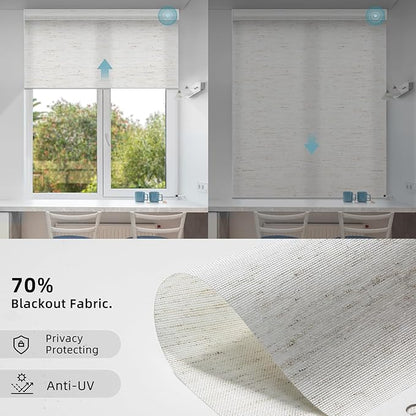 SmartWings Motorized Smart Blinds for Windows in Light Filtering, Electric Remote Roller Shades Compatible with Alexa/Google Home/Homekit, Custom Up to 110”W x 148”H, Linen Translucent White
