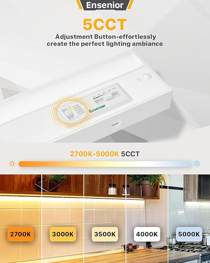 Ensenior 18 Inch LED Under Cabinet Lighting Hardwired, 5CCT, 10W 650LM, 2700K/3000K/3500K/4000K/5000K, Wired Under Cabinet Lights, Dimmable Under Counter Lights for Kitchen, FCC, 2 Packs