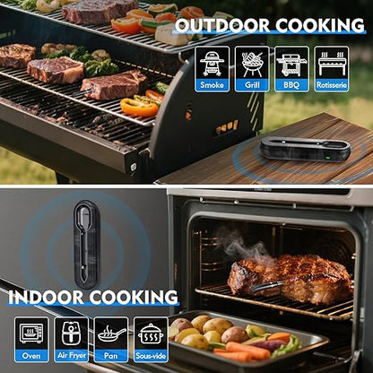 Aurasky Unique Wireless Meat Thermometer, Accurate Temperature Detection Probe, 500FT Remote Monitoring, Dual Alarm, Cooking Meat Thermometer Wireless for Grilling, Smoking, Oven, BBQ, Rotisserie