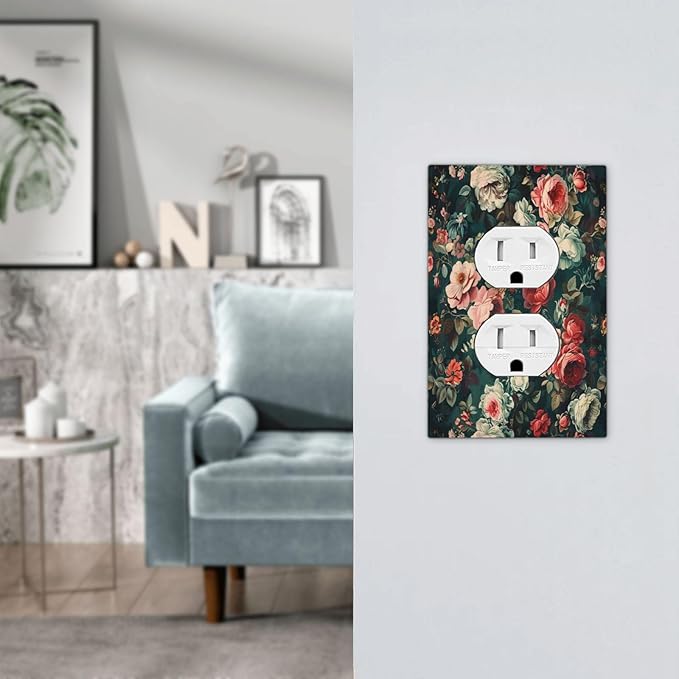 Outlet Covers Baroque Vintage Peony Flower Floral 1 Gang Duplex Wall Plate Decorative Switch Plates Electrical Receptacle Faceplate Light Switch Cover for Bedroom Farmhouse Decor