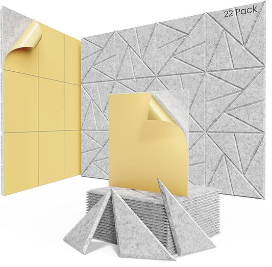 22 pack Acoustic Panels With Self-Adhesive, 12"X 12"X 0.4"Sound Proof Foam Panels, Sound Panels High Density, Soundproof Wall Panels for Home Studio Office Sliver Gray