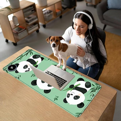 Heated Mouse Pad with 3 Temperature Settings(104°F–122°F),Large 31.5x13 Inch PU Leather Heated Desk Mat,Waterproof Warming Pad for Office,Gaming & Cold Hands Relief,Cute Three Pandas