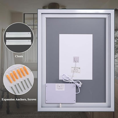 GLSLAND 30"x40" LED Bathroom Mirror with Lights, Dimmable Front and Backlit Vanity Mirrors, Wall Mounted Anti-Fog Lighted Mirror, Horizontal/Vertical Hanging