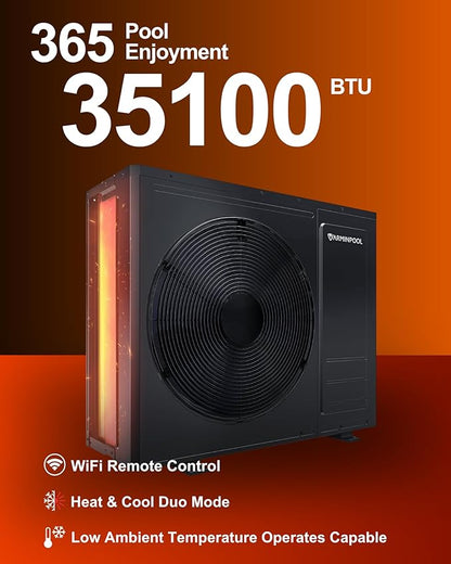35100 BTU Pool Heat Pump, for 10000 Gallons In and Above Ground Pools, Electric Pool Heater with WiFi Control Via App, Heat&Cool Mode, Titanium Heat Exchanger, 240V