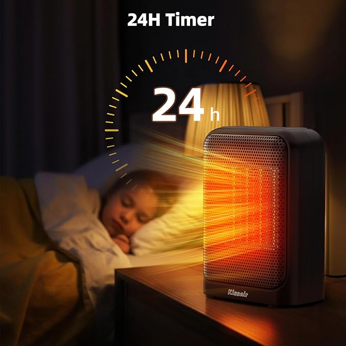 Space Heater, 1400W Electric PTC Ceramic Heaters Indoor Portable 2S Fast Heating with Thermostat, LED Display, ECO & Sleep Mode, Quiet Small Heater with 24H Timer, Tip-Over Protection, Black