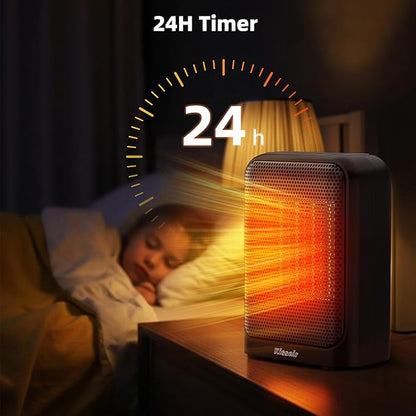 Space Heater, 1400W Electric PTC Ceramic Heaters Indoor Portable 2S Fast Heating with Thermostat, LED Display, ECO & Sleep Mode, Quiet Small Heater with 24H Timer, Tip-Over Protection, Black