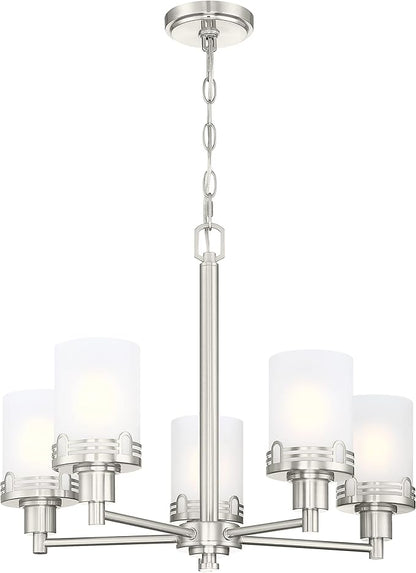 Doraimi Lighting 5 Light Fashion Kitchen Island Frosted Glass Shade+Hollow Metal Shade Chandelier Light Fixture,Brushed Nickel Finish Dining Room Living Room Corridor Bedroom
