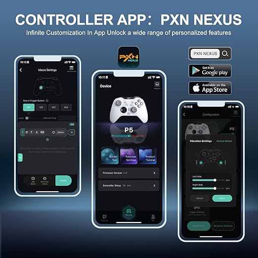 PXN P5 PC Gaming Controller, 2.4G Wireless Gaming Controller, Hall Effect Joystick, Hall Triggers, Dual Vibrators, APP, POM, Wake-up, 4-Macro, 3-Mode(2.4G/BT/SW), for PC,Switch,Android,iOS - White
