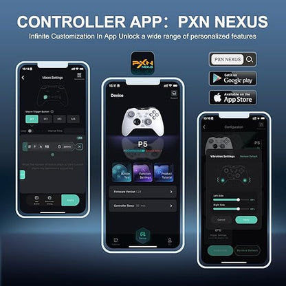 PXN P5 PC Gaming Controller, 2.4G Wireless Gaming Controller, Hall Effect Joystick, Hall Triggers, Dual Vibrators, APP, POM, Wake-up, 4-Macro, 3-Mode(2.4G/BT/SW), for PC,Switch,Android,iOS - White