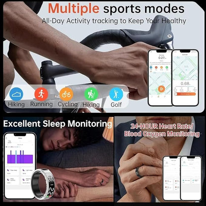 Smart Ring Health with LED Display Screen, Activity Tracker/Heart Rate/SpO2/Sleep/Step, Bluetooth Connection Smart Rings for Women Men, IP68 Waterproof Smart Ring for iPhone & Android (Silver, 8)