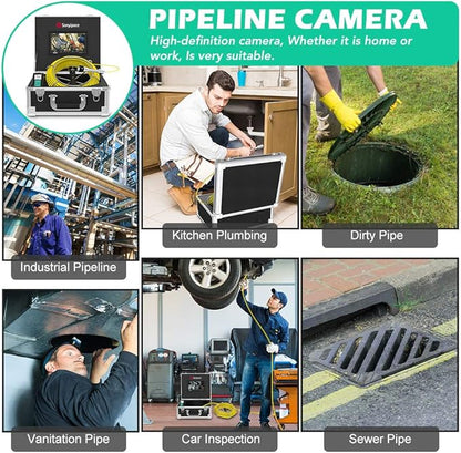 Sanyipace Sewer Camera 165FT/50M with WiFi Wireless Transmission, Drain Camera with Lights, Pipe Sewer Scope Inspection Camera with IP68 Waterproof Camera Probe, 7" Color Screen, Camera Guide Wheel
