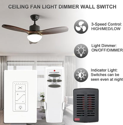 Ceiling Fan Remote Control Kit, Universal Ceiling Fan Remote Control and Light Switch, Ceiling Fan Wall Switch UC9050T, Fan Remote Control Kit Compatible with Hampton Bay Harbor Breeze Hunter