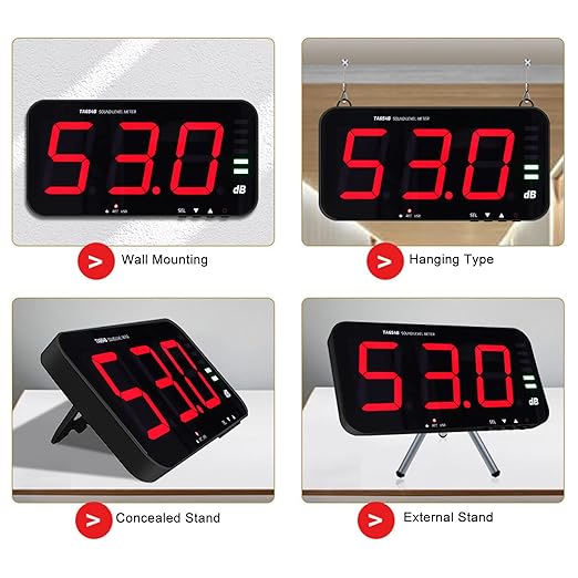 Decibel Meter Sound Alarm Wall Hanging Noise 30-130db Reader Digital Large LCD Display Mounted Temperature Humidity Measuring Level Db Tester TA654B