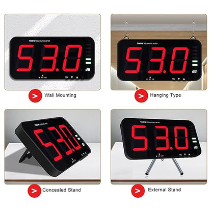 Decibel Meter Sound Alarm Wall Hanging Noise 30-130db Reader Digital Large LCD Display Mounted Temperature Humidity Measuring Level Db Tester TA654B