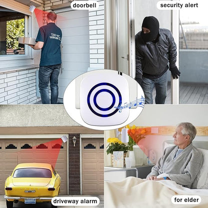 Motion Sensor Alarm, Long Range Wireless Driveway Alarm, Indoor Home Security System Electric Doorbells, 2 Motion Detector and 1 Alarm, 38 Chime Tunes, LED Indicator