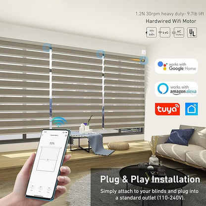 Rollerhouse AM25MEL Smart WiFi Blinds Motor for 1.5''/38mm Tubes - Tuya App Control, Alexa/Google Home, No Hub Needed - Works with Zebra/Roman/Roller Shades - 110-240V AC Plug-in, Ultra Quiet (30dB)