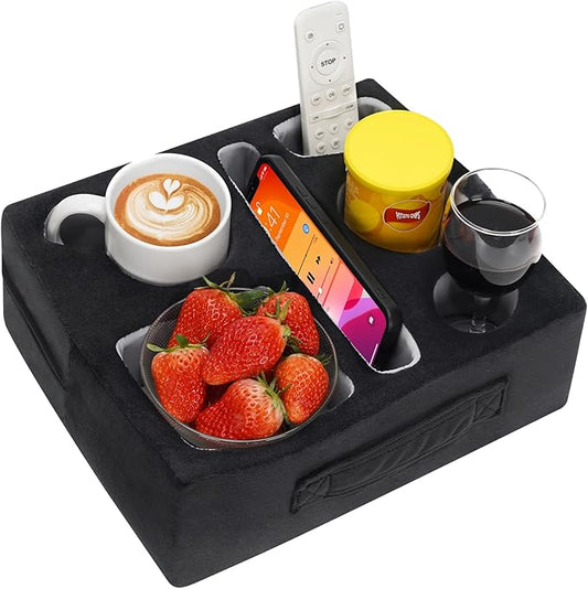 G GOOD GAIN Couch Cup Holder Pillow-Sofa Cup Holder Cozy Buddy | Bed Drink Caddy Holds Tablet, Remote, Snacks | Waterproof Anti-Spill Sofa Beverage Tray for Car, Park, Beach, Picnic, Boat, RV(Black)