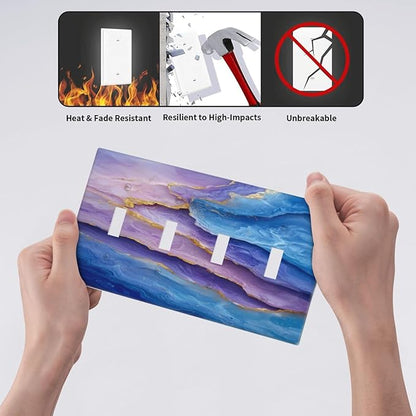 Decorative Light Switch Plate Covers Abstract Blue Purple Gold Marble Texture 4 Gang Light Switch Cover Plate Quad Toggle Wall Plate Outlet Covers Faceplate for Bathroon Kitchen Decor