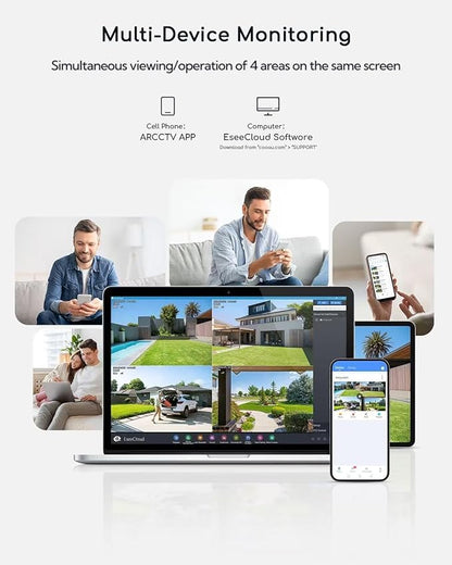 COOAU 4MP Cameras for Home Security, Solar Security Camera Wireless Outdoor System,4 Cam-Kit,360° Pan & Tilt,Color Night Vision,Motion Detection,No Monthly Fee,Siren Alarm,IP66,64GB Memory Card
