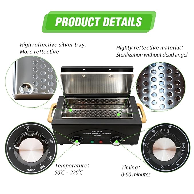 High Temperature Metal Tool Cleaning Box, 110V 300W 1.5L with Timer Manicure Pedicure SPA Salon Barber Equipment for Sundry Beauty Hair Nail Metal Tools with Handle
