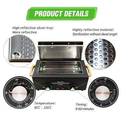High Temperature Metal Tool Cleaning Box, 110V 300W 1.5L with Timer Manicure Pedicure SPA Salon Barber Equipment for Sundry Beauty Hair Nail Metal Tools with Handle