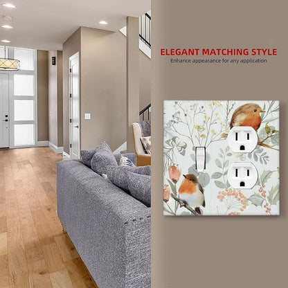 Wallplates Red Floral Berries Colorful Bird Plant 1 Toggle 1 Duplex Switch Plate Electrical Gfci Faceplate Decorative Light Switch Covers For Bed Room Living Room Decor