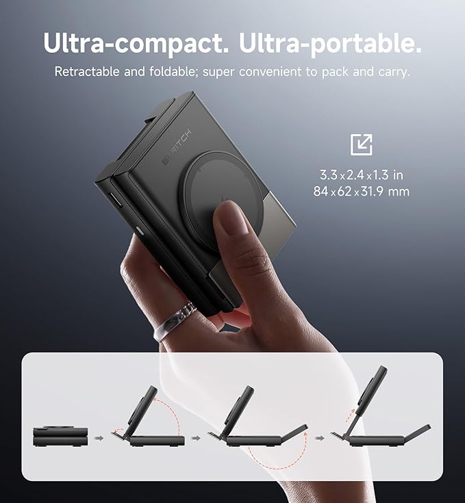 SURITCH for Samsung 3-in-1 Wireless Charging Station, 15W Ultra-Compact Chargers Foldable Charging Dock Stand for Galaxy S25 S24 S23 S22 S21 Z Fold/Z Flip, Galaxy Watch 8/7/6/5/4/3, Galaxy Buds, Black