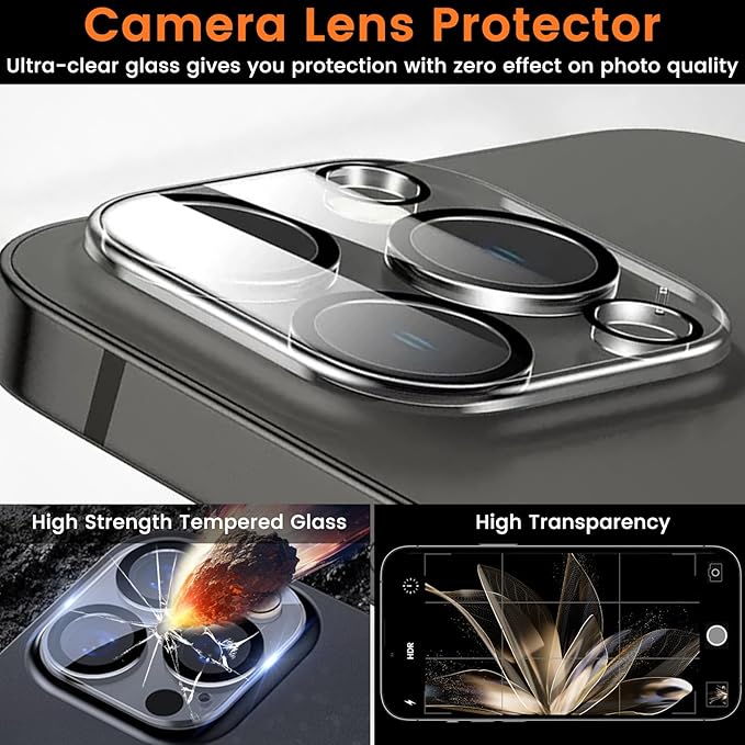 4+4 Pack Privacy Screen Protector for iPhone 15 Pro Max 6.7-Inch with 4 Pack Camera Lens Protector, Anti Spy Tempered Glass Film 9H Hardness Case Friendly