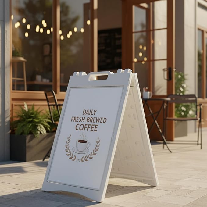 Deluxe A-Frame Sidewalk Sign, White, Double-Sided Display Board with Water-Fillable Base, 24x36 Inch Poster Size, Weather-Resistant PE Plastic (White)