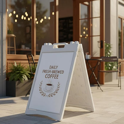 Deluxe A-Frame Sidewalk Sign, White, Double-Sided Display Board with Water-Fillable Base, 24x36 Inch Poster Size, Weather-Resistant PE Plastic (White)